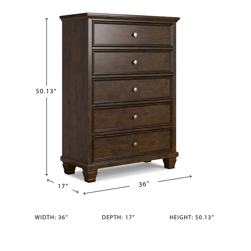Ashley Furniture Danabrin Solid Wood 5-Drawers Bedroom Chest in Brownish Cherry