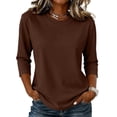 thumbnail image 3 of Nestiefly 3/4 Length Sleeve Womens Tops Dressy Casual Crew Neck T Shirts Loose Fit Three Quarter Sleeve Tops Woman Brown M, 3 of 7