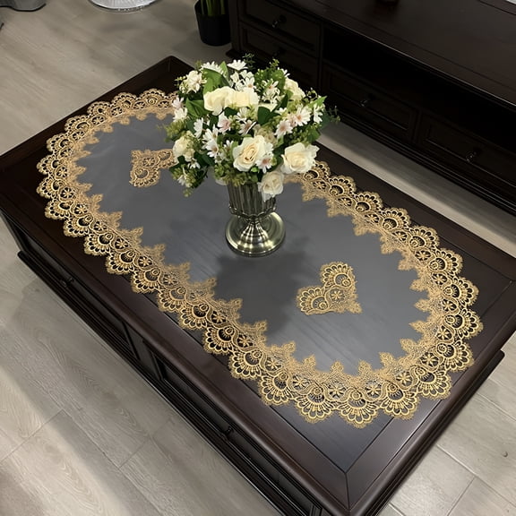 AUQ Embroidered Lace Table Runner,Coffee Table Runner Placemat Nightstand Dresser Scarf Table Centerpiece Doily,Dresser Runners for Bedroom