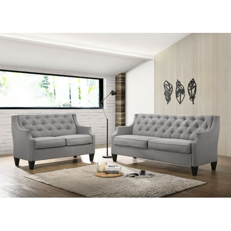 2PC Upholstered Living room set: KD style sofa and loveseat with linen