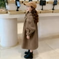 thumbnail image 4 of Fesfesfes Childrens Solid Color Hooded Faux Coat Winter Girls Long Thick Padded Jacket Medium Thick Warm Outerwear for Kids Casual Daily Wear Fleece Lined Mid Length Coat(Coffee#1,1 Years), 4 of 7