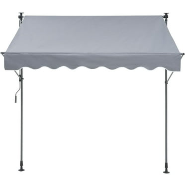 KFFKFF 118" x 47" Gray Manually Retractable Patio Awning, UV Resistant