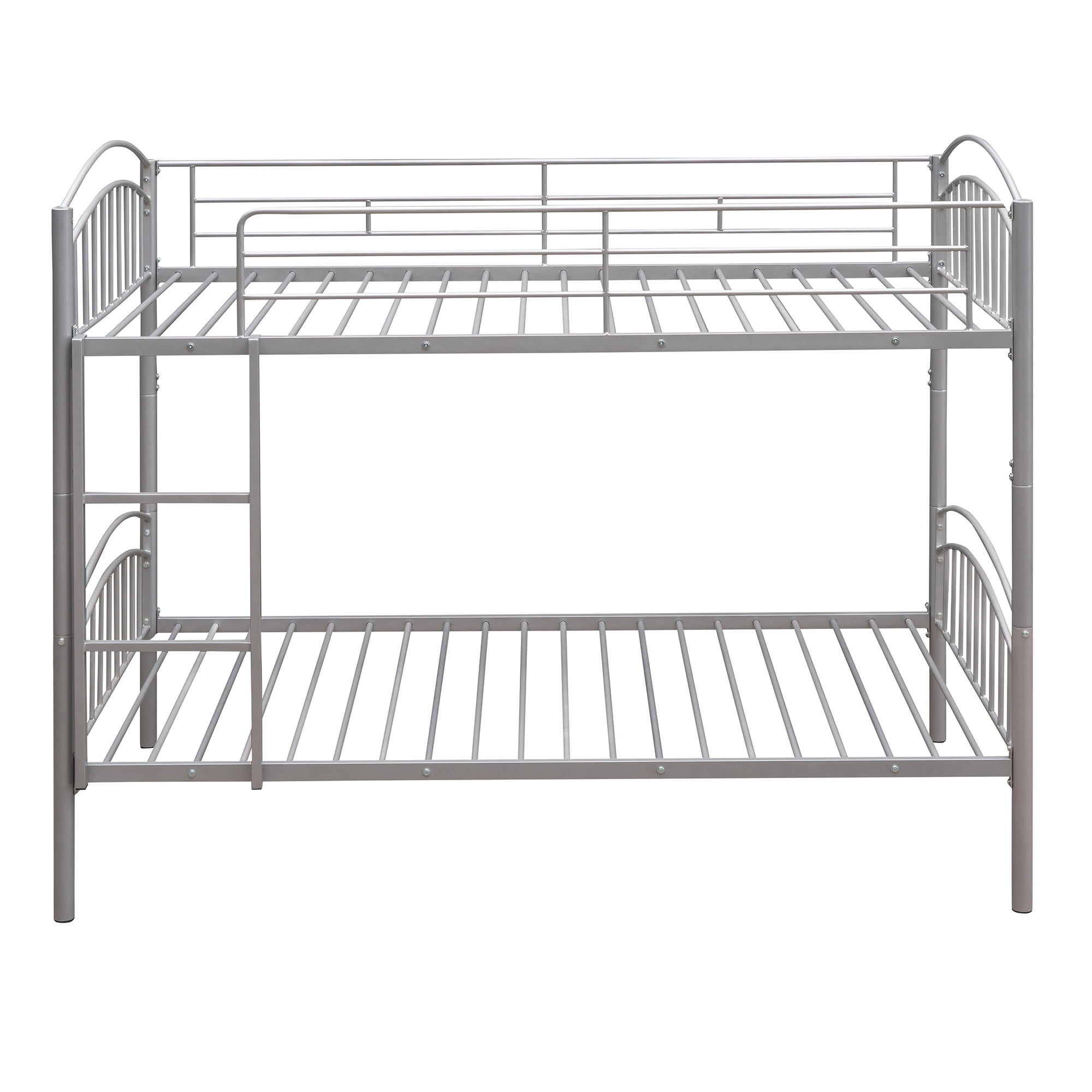 Leumius Twin Over Twin Metal Bunk Bed for Boys Girls Teens,Heavy Duty Metal Bed Frame with Built-in Ladder and Safety Gurdrail,Can be Divided into Two Beds,Silver