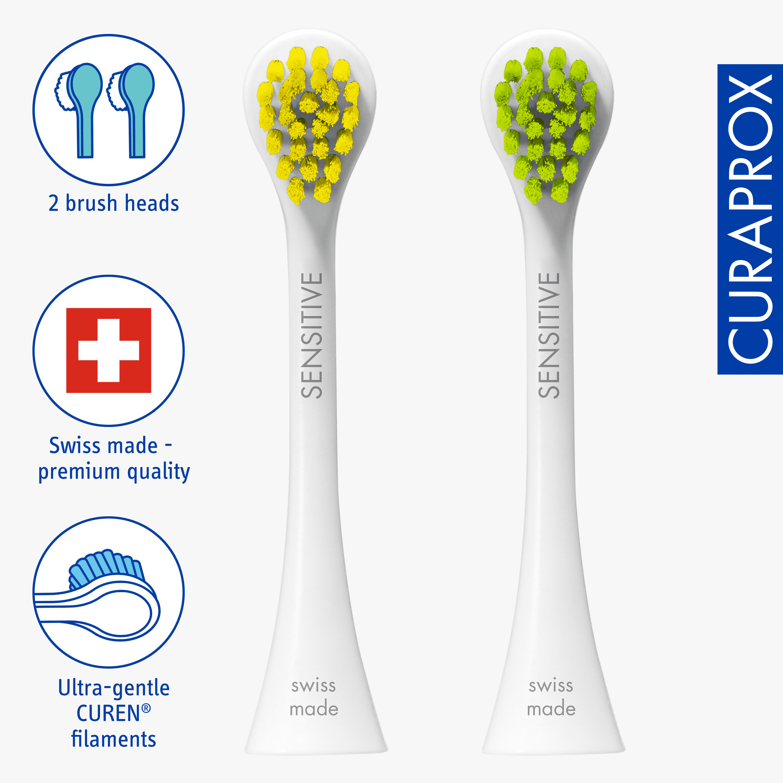 Curaprox Hydrosonic Brush Head Sensitive yellow/green, 2 pcs