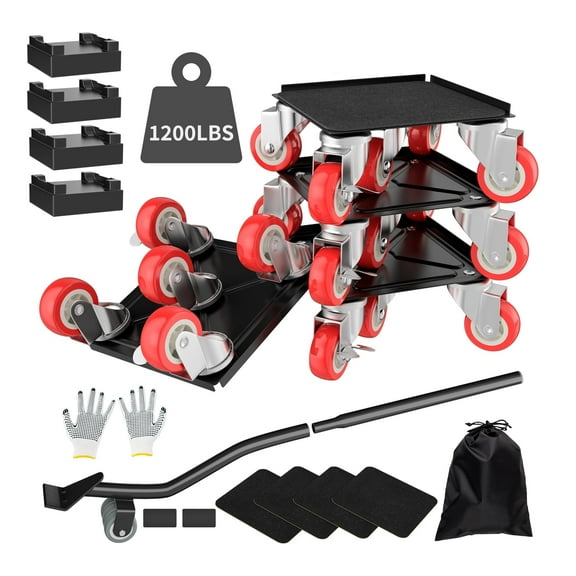 Furniture Dolly with 5 360° Rotatable Rubber Wheels, Heavy Duty Carbon Steel Panel, Maximum Load 1200LBS, Furniture Movers for Easy Lifting