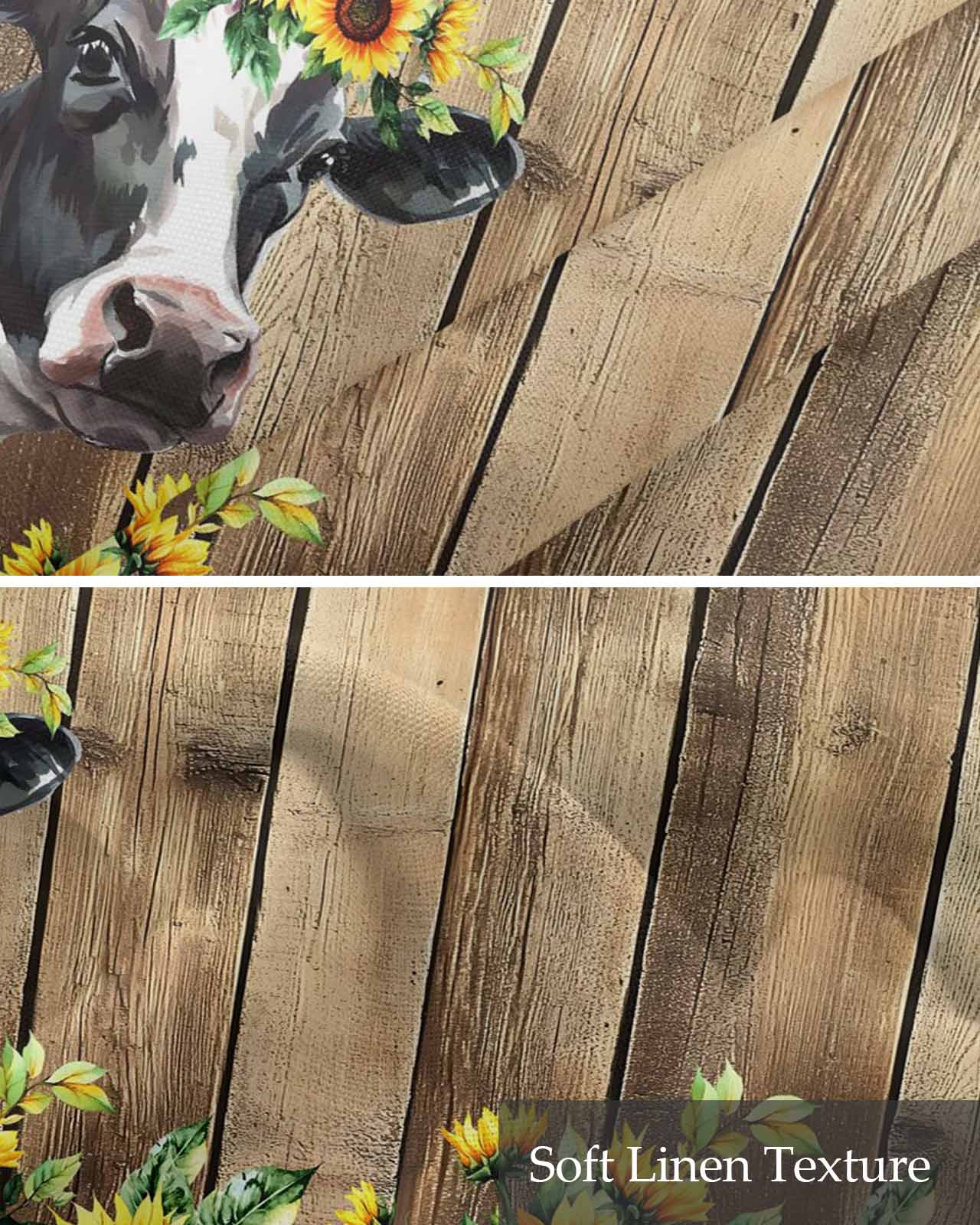 Sunflowers Rustic Kitchen Valances for Windows Farmhouse Linen Window Valance Curtain for Living Room Window Treatment Country Cow Farmhouse Wooden Grain Valance Rod Pocket Topper Drape, 42 x 12 Inch