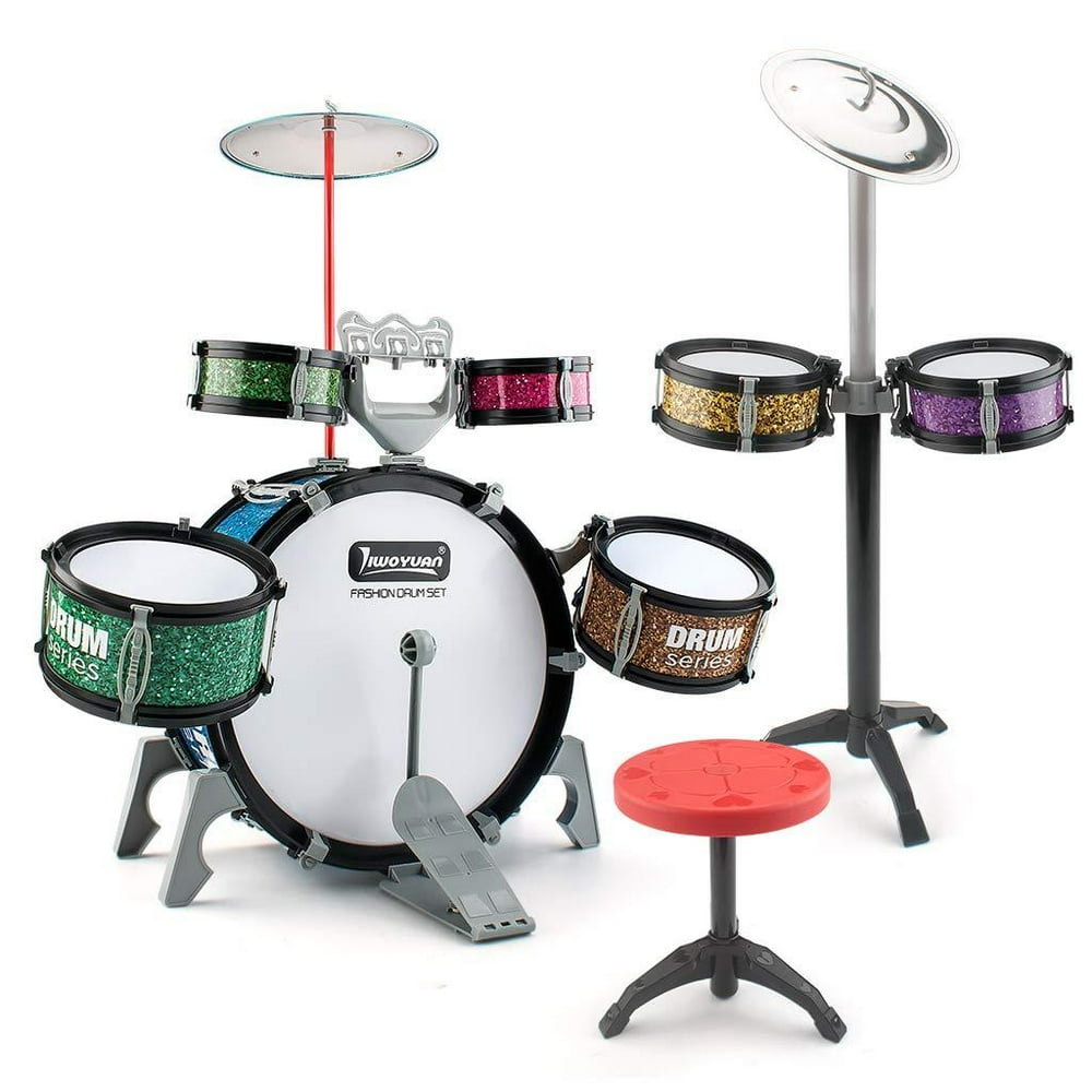 EAHUMM 14 Pieces Kids Jazz Drum Set7 Drums, 2 Cymbals, 2 Drumsticks