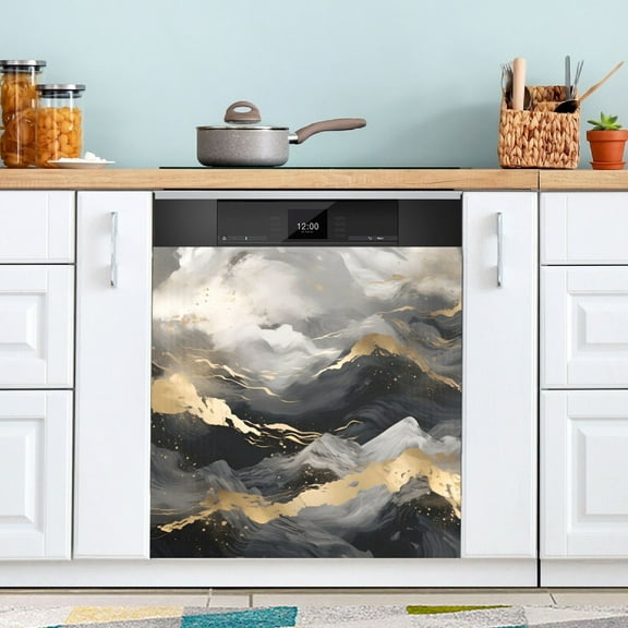 Gold Black White Marble Dishwasher Magnet Cover Magnetic Fridge Door Cover Home Kitchen Decor 23"x 26"