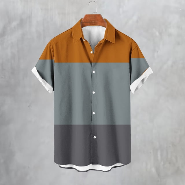 Qertyioot Men's Spring Short Sleeve Loose Round Neck Geometric Unlocated Printed Shirt Ultra Soft Bamboo