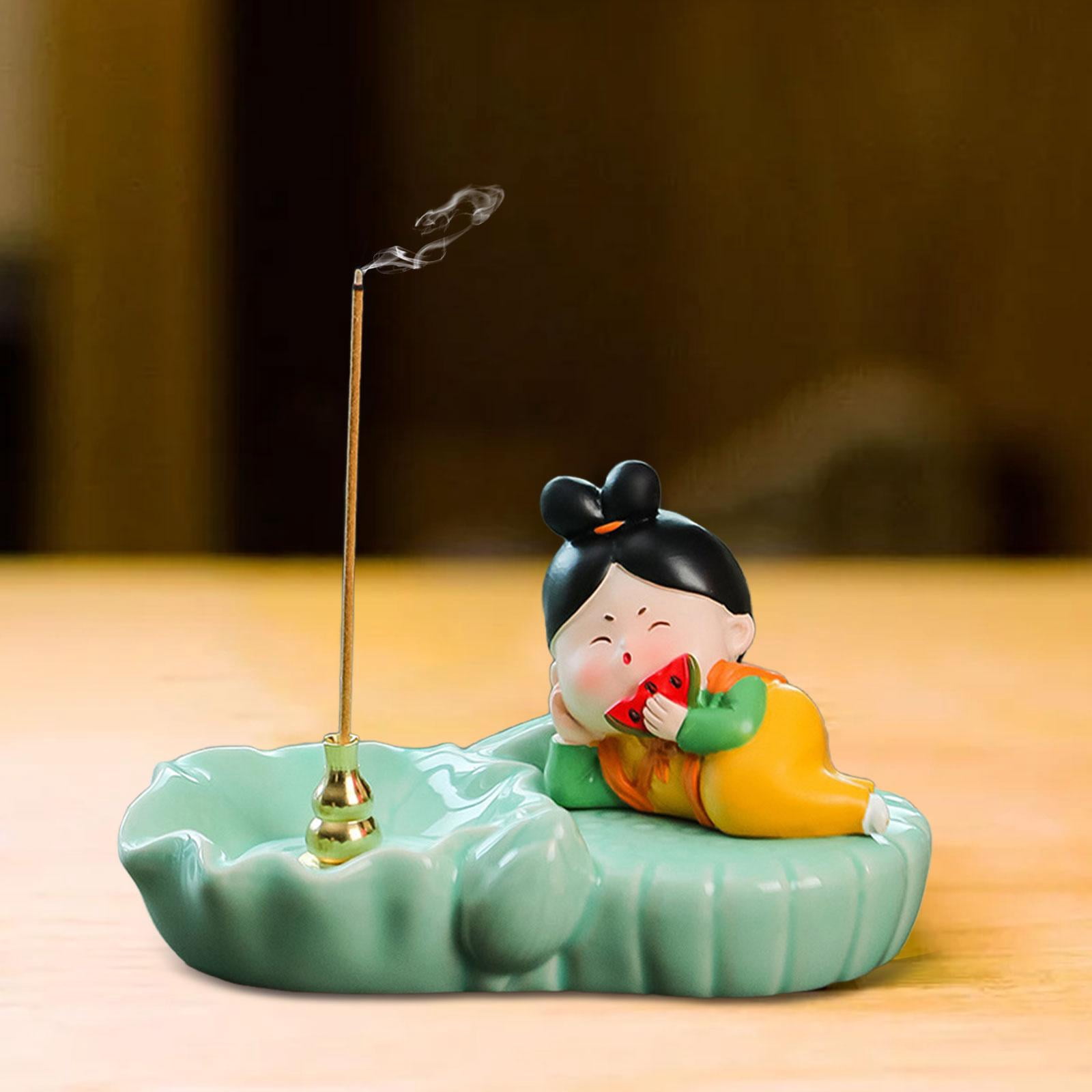 WLPZXP Coil Incense Burner Chinese Tang Girl Statue Incense Stick Holder for Farmhouse With Watermelon