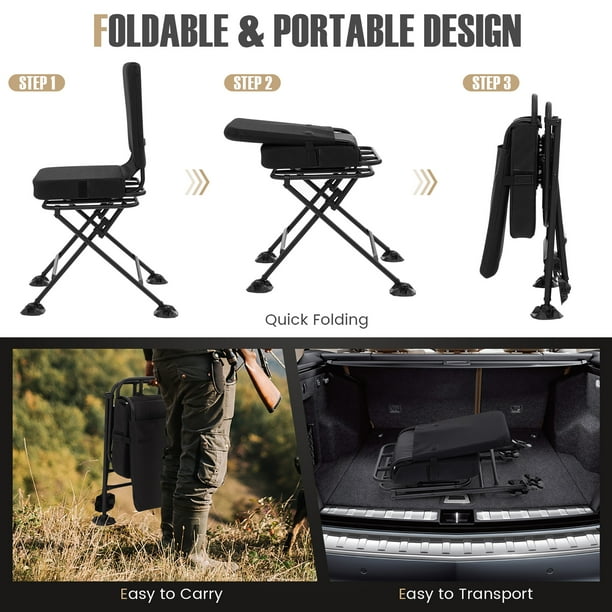 Gymax 360 Degree Swivel Hunting Chair Folding Hunter Blind Chair w All terrain Feet