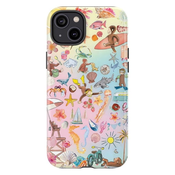 Curious Monkey Beach Day Phone Case, Fun Summer Surfing & Ocean Adventure Collage iPhone Cover, Playful Tropical Design for iPhone 16 15 14 13 12 11 Pro Plus Max Mini