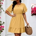 thumbnail image 6 of QUNYINEY Women's Plus Size Summer Dresses Short Sleeve Polka Dot Midi A Line Dress Ruffle Crew Neck Casual Loose Fit Dresses, 6 of 7