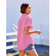 thumbnail image 4 of Camisa de lino HOTOUCH para mujer, manga corta, cuello en V, 3XL, rosa, 4 of 6
