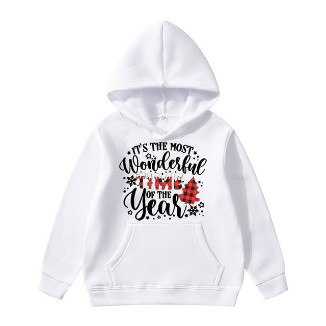 Chandail à Capuchon d'Hiver pour Petite Fille, Chandail à Capuchon Douillet pour Filles, Veste Légère à Fermeture Éclair pour Danse, Fille 18 Mois, Imprimé Arbre de Noël à Carreaux Rouges, Manches Longues, Capuche, Blanc, 6-8 Ans