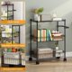 thumbnail image 5 of 3 - tier metal rolling kitchen cart con baskets, wire shelving, handles y wheels para kitchen, bathroom, oficina, laundry (negra), 5 of 6