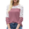 thumbnail image 2 of DEELLEEO Ladies Round Neck Solid Color Patchwork Lace Tops/Shirt, 2 of 6