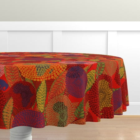 

Cotton Sateen Tablecloth 90 Round - Africa Inspired Circle Mandala Art Boho Red Yellow Green Print Custom Table Linens by Spoonflower