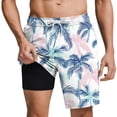 thumbnail image 3 of Momasggi Mens Swim Trunks with Liner 2 in 1 Tropical Print Board Shorts Elastic Waist Drawstring Beach Short Lightweight Breathable Summer Swim Shorts with Pockets Multicolor S, 3 of 9