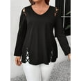 thumbnail image 3 of Womens Summer Cold Shoulder Tops Long Sleeve T Shirts Pullover -Strap Cutout Design Blouses Black 4XL, 3 of 5