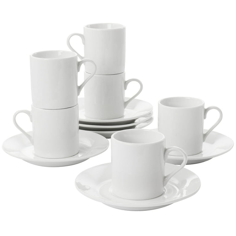 Our Table Simply White Fine Ceramic 6 Piece Espresso Demi Cup and Saucer  Set in White