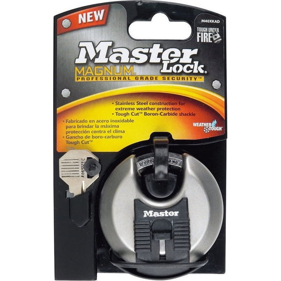 Master Lock 2-3/4in (70mm) Wide Magnum® Stainless Steel Discus Keyed Padlock with Shrouded Shackle, M40XKADCCSEN