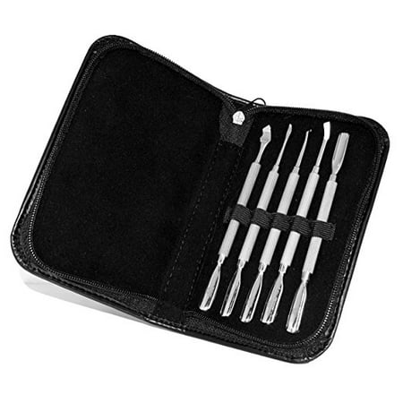Equinox 5-Piece Cuticle Pushers & Cleaners Kit - Professional Manicure & Pedicure Nail Care & Treatment - Perfect for Shaping and Cleaning all Nails - Leather Traveler's Organizer