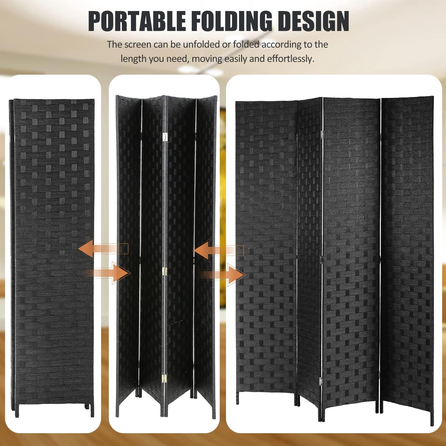 Room Dividers Folding Screens Privacy Screen Room Panel 4 Panel Partition Wall Tall Room Divider for Living Room Bedroom Study Portable Room Seperating Home Furniture Wall Dividers, Black