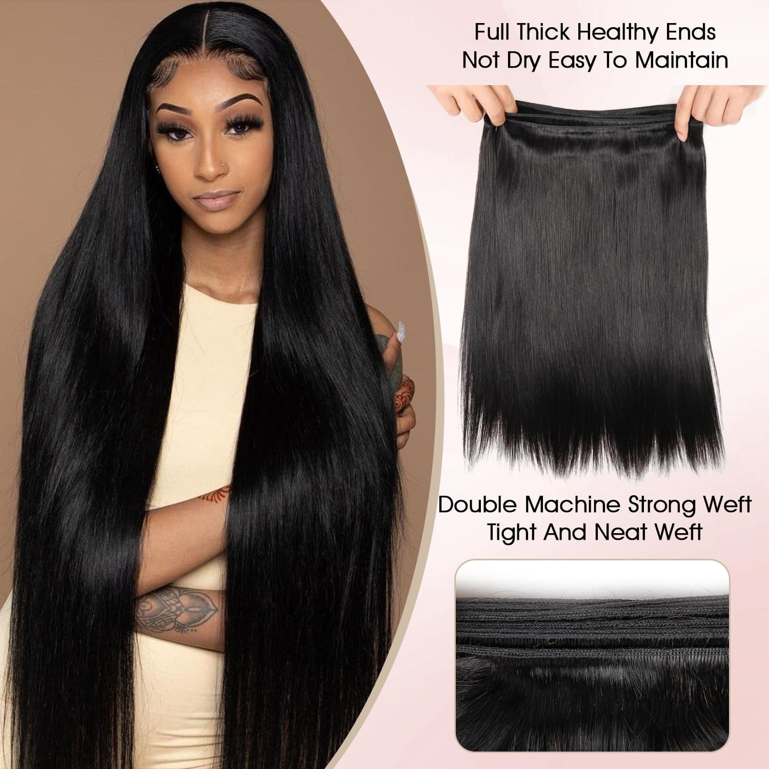 Human Hair Bundles,Straight 1 Bundles 22 Inch,16A Bundles Human Hair,100% Unprocessed Virgin Brazilian Hair Extensions Double Weft, Quick Weave Sew In Hair Bundle