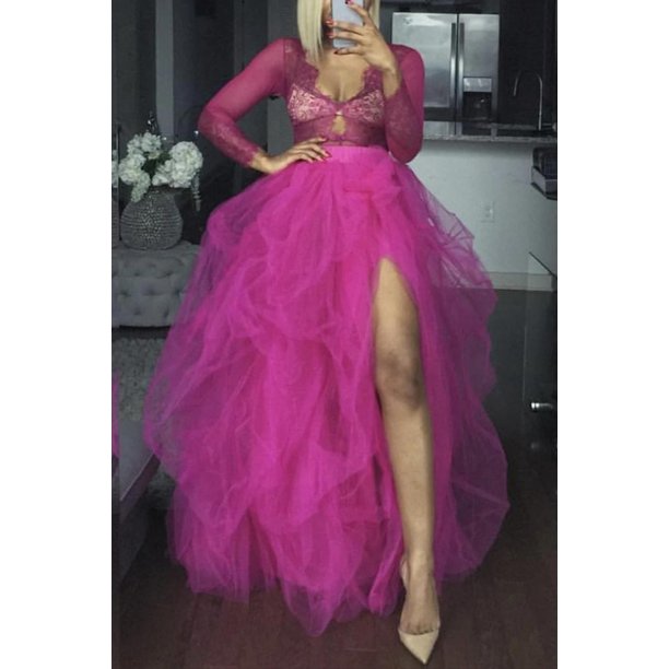 Txlixc Falda estratificada para mujeres, falda de cintura alta, falda de princesa abierta frente a la red de burbujas party a Txlixc moda