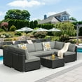 thumbnail image 4 of Cozyhom Outdoor Patio Furniture Set,7 Pieces Black Rattan Gray Cushion Conversation Couch with Coffee Table, 4 of 7