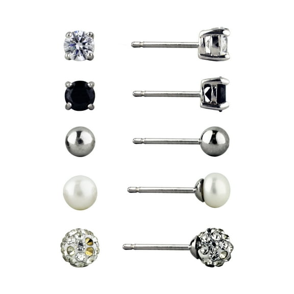 Brilliance Fine Jewelry Women's Simulated Diamond 5 Pair Multi Stone Set in Sterling Silver