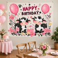 Happy Birthday Cows and Pink Flowers Printed Polyester Backdrop, 210 x ...