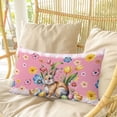 thumbnail image 4 of Pink Easter Bunny Pillow Covers, Linen Long Throw Pillow Case, Spring Tulip Floral Easter Eggs Plaid Holiday Pillow Protector Decorative Cushion Cover for Living Room/Bedroom 20" x 30", 4 of 8