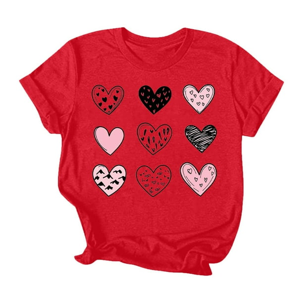 Tops Cortos para las Mujeres Manga Corta Cuello Tripulación Día de San Valentín Impreso Casual Vintage Gráfico Tee Camiseta Ligera para el Uso Diario, Primavera Superior de las Mujeres para el Verano