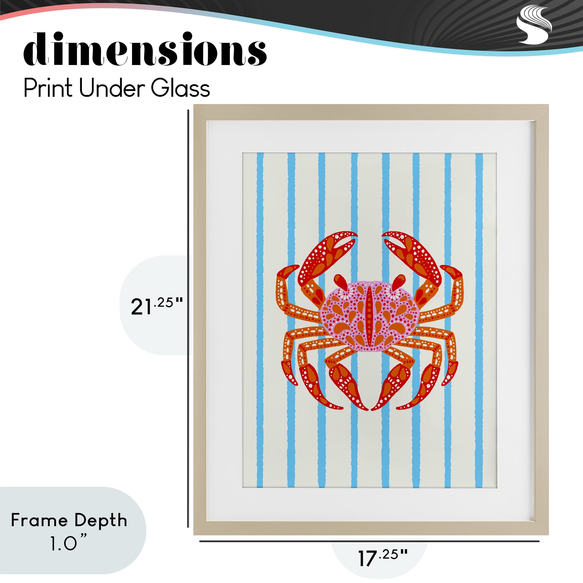 Stupell Industries Bright Crab on Stripes Birch Framed Print Under Glass, design by Indira Prieto | IndySign