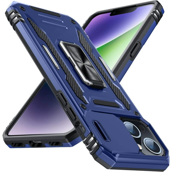 for iPhone 14 Plus Case with Kickstand with Camera Cover,Military-Grade Protection,Metal Ring Kickstand,Bumper Case for iPhone 14 Plus Case,Blue 5-IP14plus-03