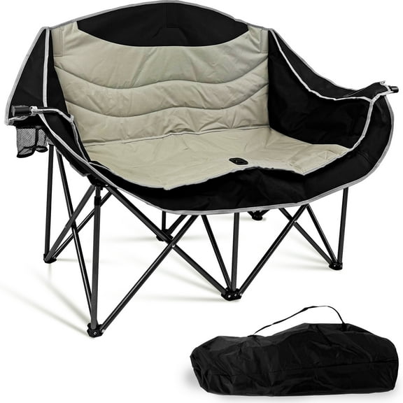 PRIJESSE Outdoor Loveseat Camping Chair, Fully Padded 2-Person Folding Couch for Comfort, Portable Camp Chair with Carry Bag for Lawn, Beach & Patio, Supports 660lbs