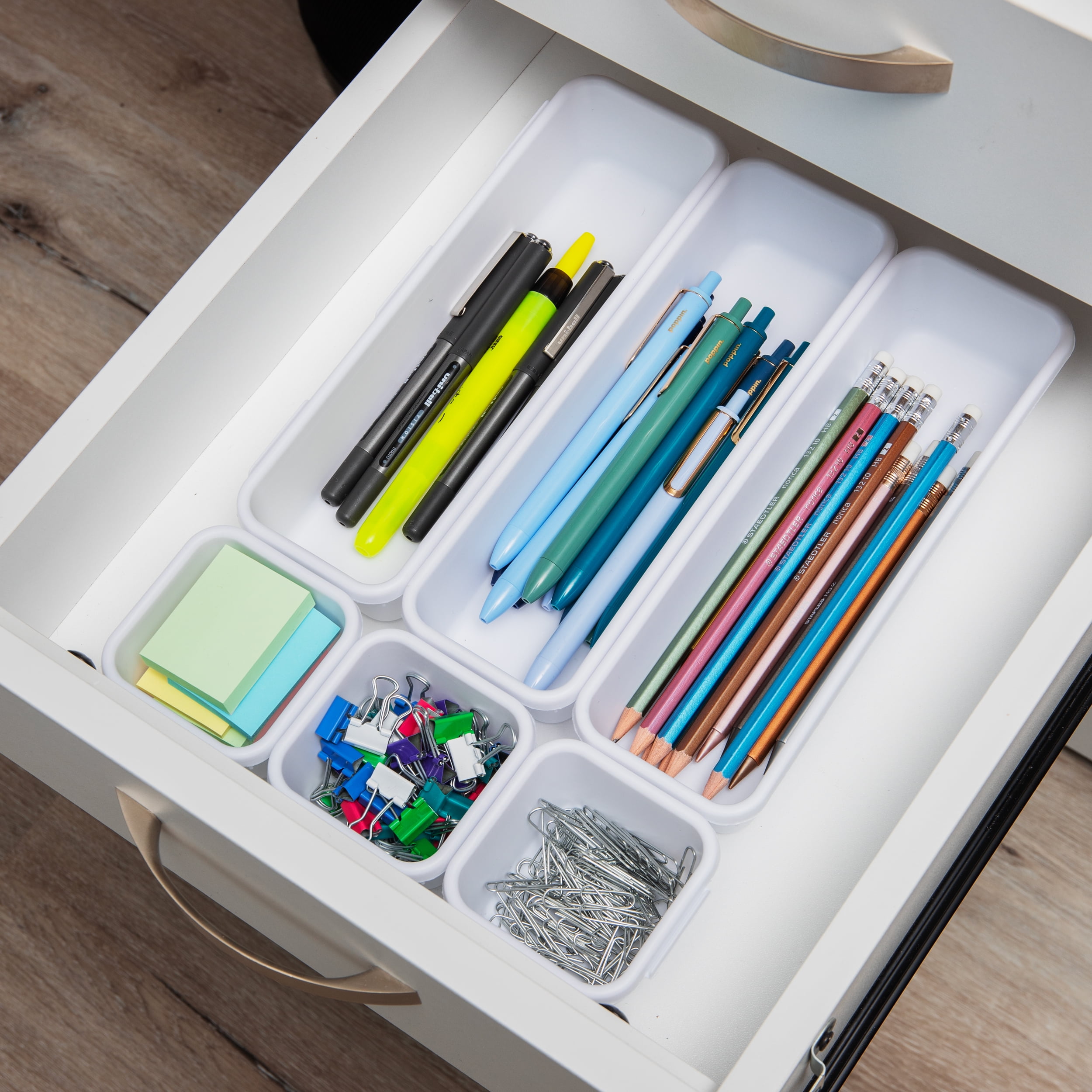 Mind Reader 8-Pc Drawer Organizer, Desk Organizer, Interlocking, Storage, Kitchen, White