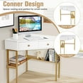 thumbnail image 6 of Giantex  Corner Writing  Desk, 90 Degrees Triangle Desk w/Storage Shelves & Metal Frame, Makeup Vanity Table,for Small Spaces, Gold, 6 of 8