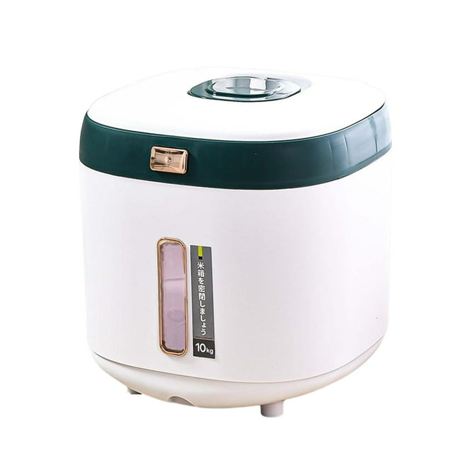 Dispensador de cereales, cubo de arroz, recipiente para alimentos con capacidad de 10 kg para encimera de cocina. verde