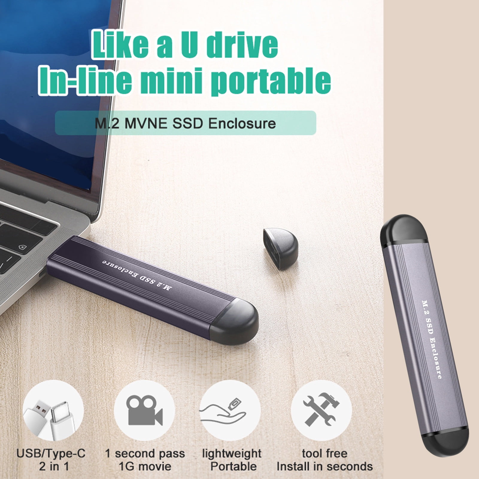 KQJQS SSD Disk Enclosure Removable Portable Disk Enclosure Supports NVMe/NGFF Dual Protocols 10Gbps High-speed Transmission USB3.1 Type-c Connection