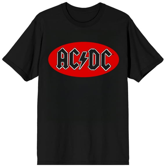 ACDC Red Oval Sharp Logo on Black Short Sleeve Adult T-Shirt-XS