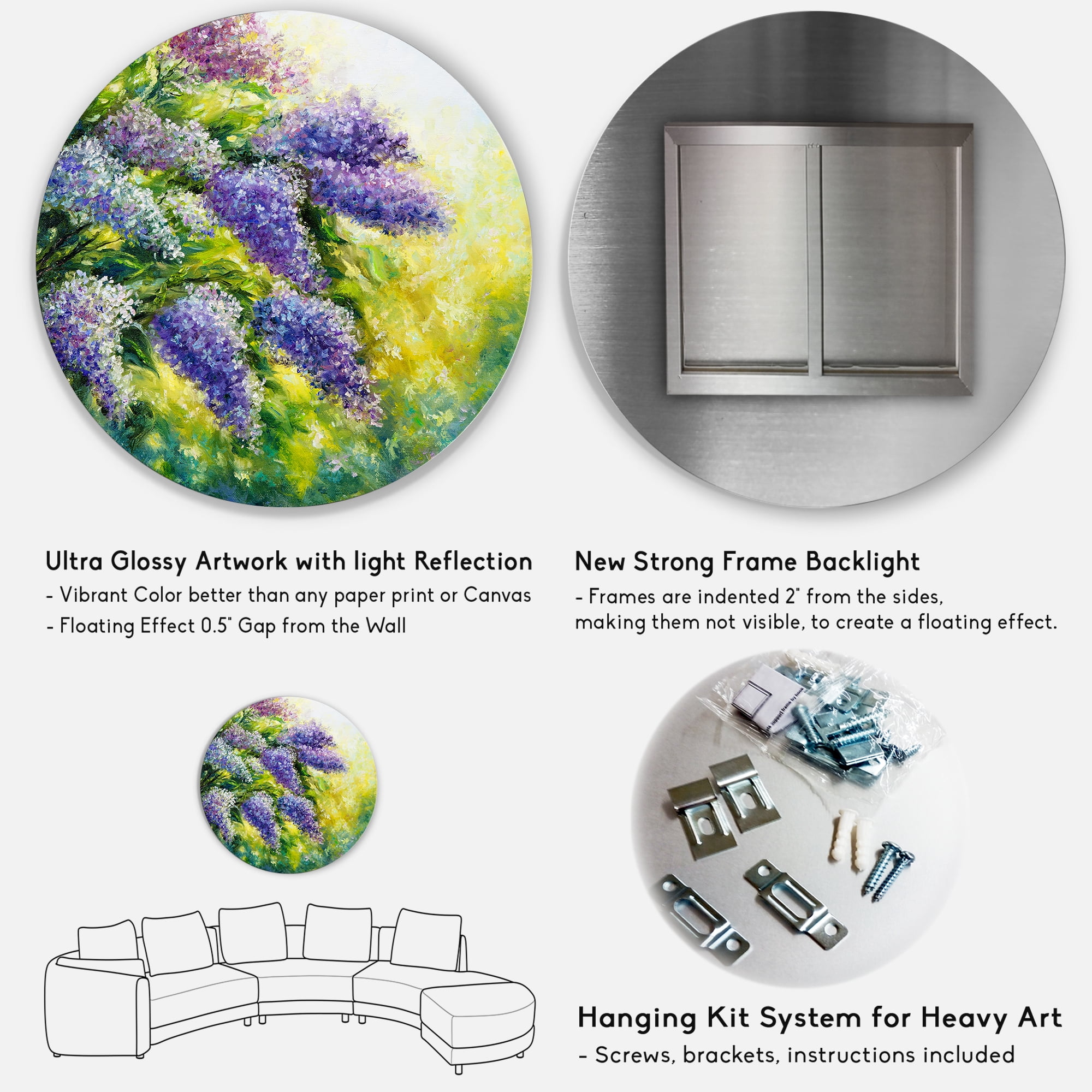Designart 'Impressionism Lilac Tree In The Garden' Traditional Circle Metal Wall Art 11x11 - Disc of 11