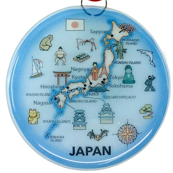 Japan Ornament - Fused Glass Christmas Tree Ornament - Art Glass Light Catcher Map Hanging Decoration