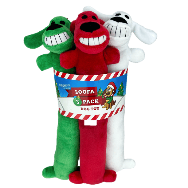 Multipet Plush Holiday Loofa Dog Toy, Stuffing and Squeaker, 3 Pack