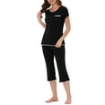 thumbnail image 4 of INSPIRE CHIC Women's Sleepwear Pajama Set Nightwear Round Neck Loungewear with Capri Pants S Black, 4 of 6