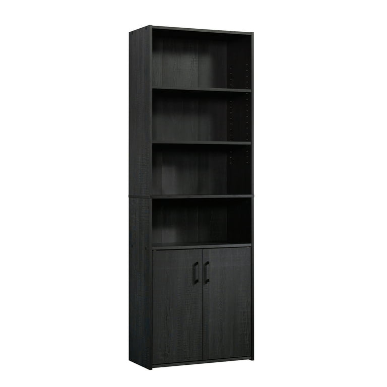Mainstays Traditional 5 Shelf Bookcase with Doors, Black Finish