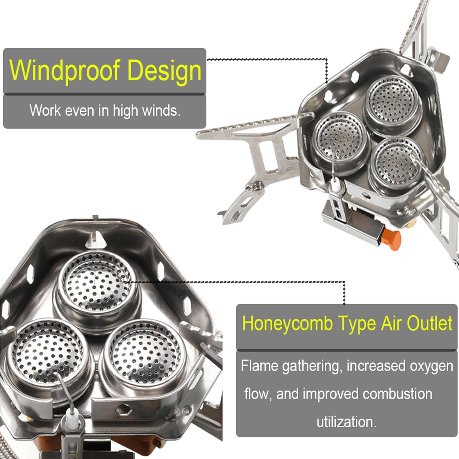 Miren 6800W Portable Camping Gas Stove, Windproof Outdoor Propane & Butane Stove with Piezo Ignition, Tripod Base and Fuel Adapters