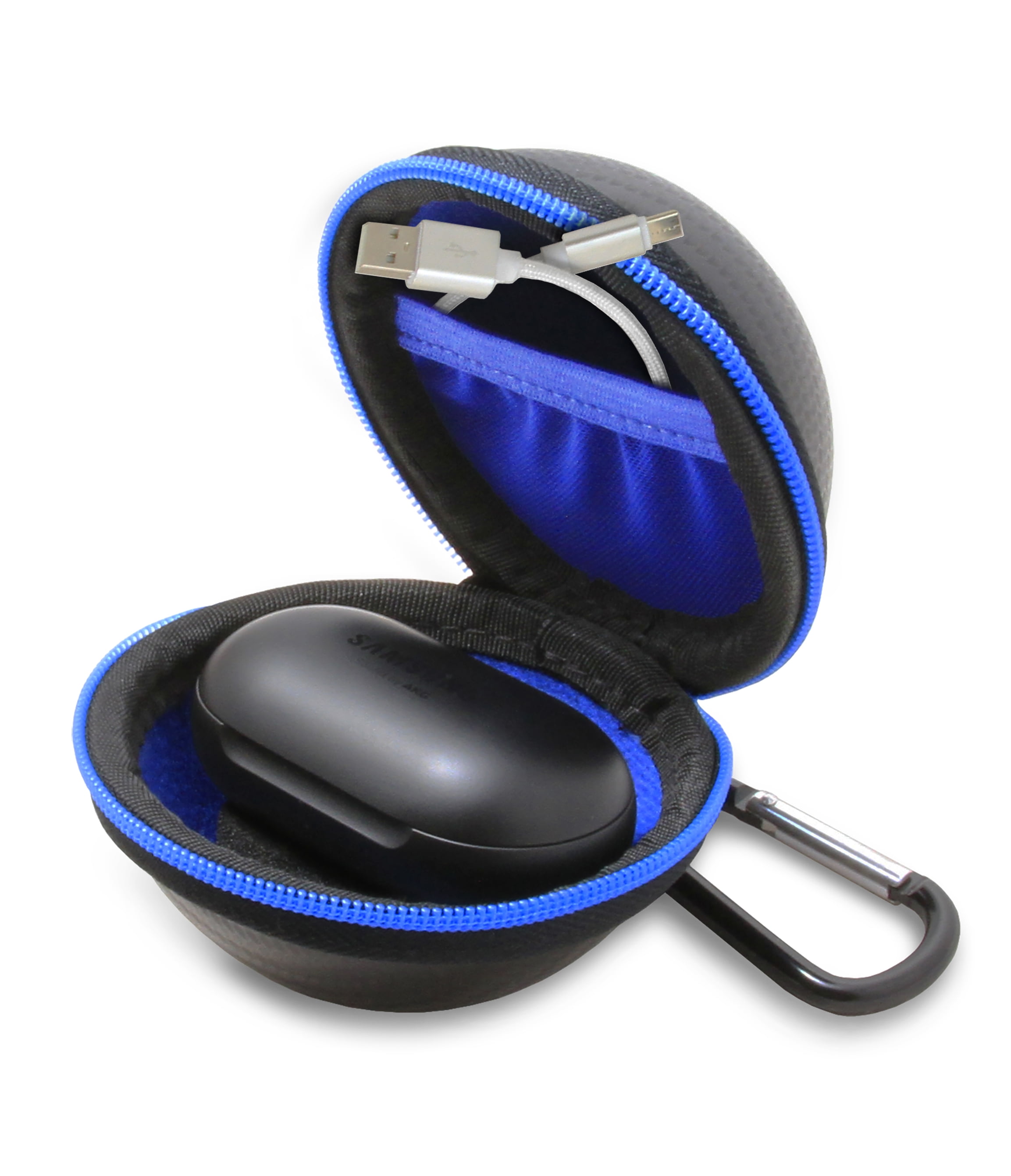 Casematix Black Carry Case Compatible with Samsung Galaxy Buds Bluetooth Wireless Earbuds, Water Resistant Design Includes Carabiner and Usbc Cable